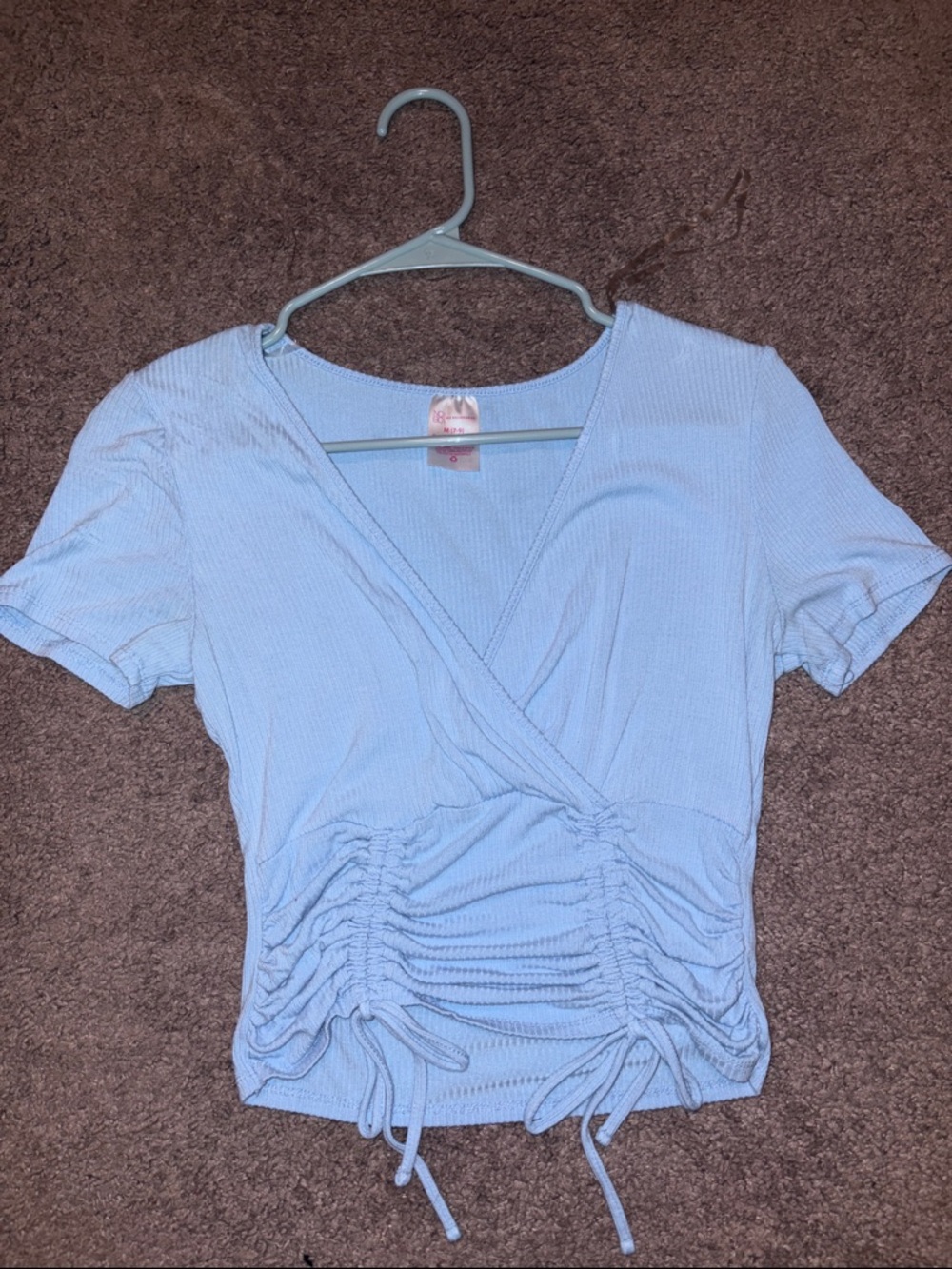 Light Blue Ruched Wrap Crop Top - Women
